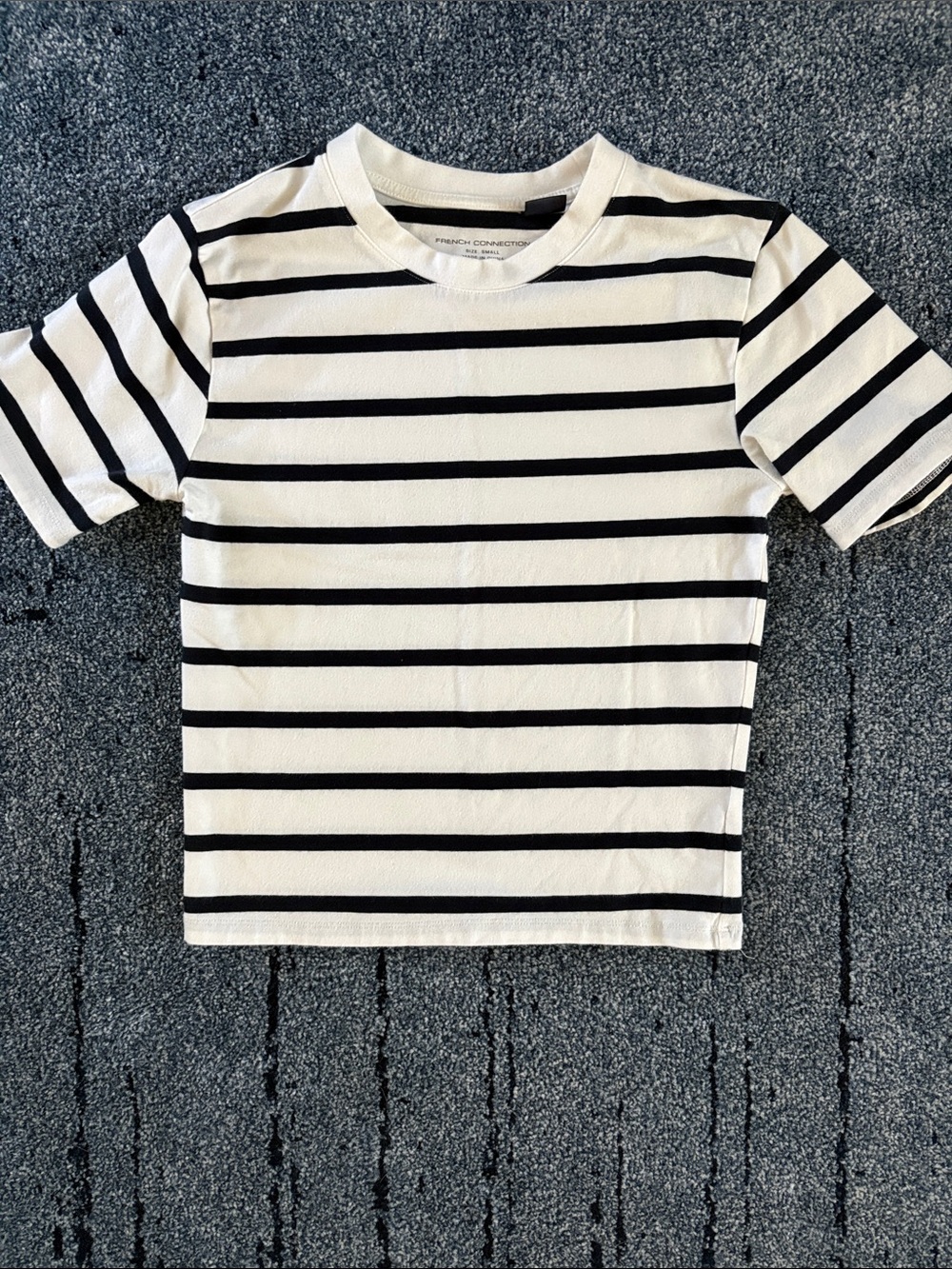 French Connection White Tee with Black Horizontal Stripes-Excellent Condition